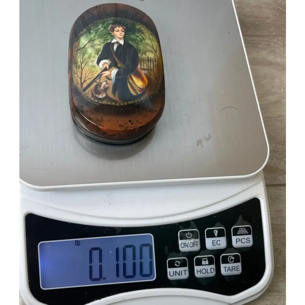 Russian Lacquer Box Fedoskino Hunter & Dog signed A. Shchetinina Vintage MINT